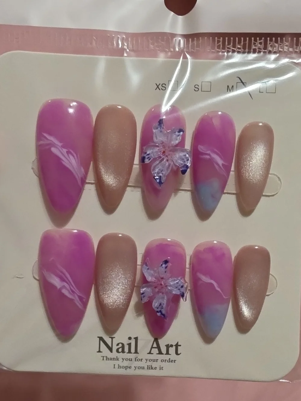 Elegant Pink Floral Press-On Nail Set with Shimmer Accents